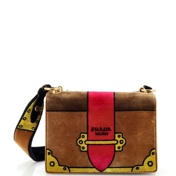 Prada | Bags | Prada Cahier Crossbody Bag Printed Velvet Small Brown ...